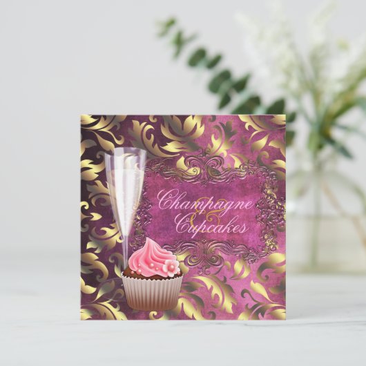 Champagne en Cupcakes Vrijgezellenfeest Kaart (Staand voorkant)