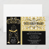 Champagne en Damask 50e Jubileum Uitnodigingen (Voorkant / Achterkant)