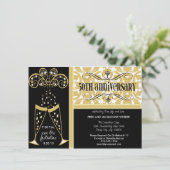 Champagne en Damask 50e Jubileum Uitnodigingen (Staand voorkant)