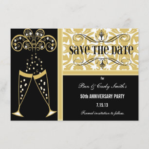 Champagne en Damask bewaren de datum-uitnodiging Save The Date