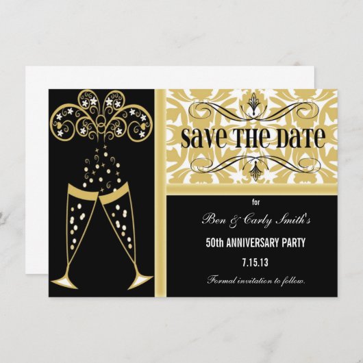 Champagne en Damask bewaren de datum-uitnodiging Save The Date (Voorkant / Achterkant)