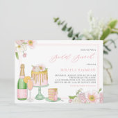 Champagne en Drip Cake Floral Bridal Brunch Kaart (Staand voorkant)