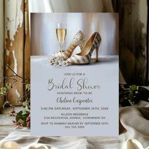 Champagne en Elegante Gouden Gestreepte Hoge Hakke Kaart