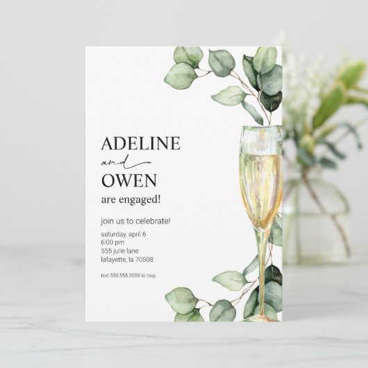 Champagne en Eucalyptus Engagement Party Kaart (Staand voorkant)
