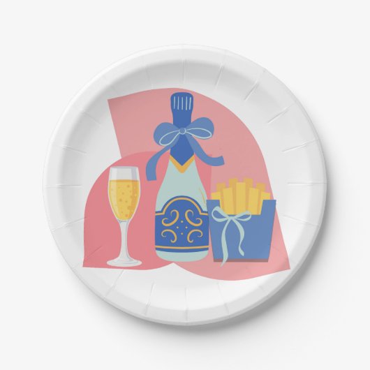 Champagne en friet papieren bordje (Voorkant)