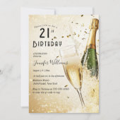 Champagne en glas 21ste verjaardagsfeest kaart (Voorkant)