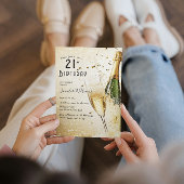 Champagne en glas 21ste verjaardagsfeest kaart