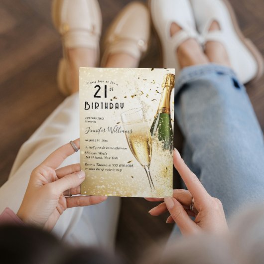 Champagne en glas 21ste verjaardagsfeest kaart