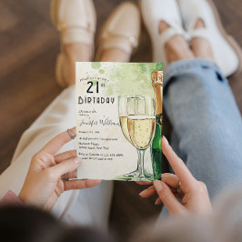 Champagne en glazen 21ste verjaardagsfeest kaart