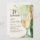 Champagne en glazen 21ste verjaardagsfeest kaart (Voorkant)