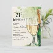 Champagne en glazen 21ste verjaardagsfeest kaart (Staand voorkant)