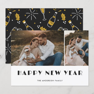Champagne en glazen Foto Gelukkig Nieuwjaar Kaart