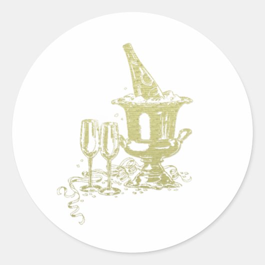 Champagne en glazen kunst ronde sticker (Voorkant)
