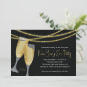 Champagne en Glitter Strings | Eve-partij nieuwjaa Kaart (Staand voorkant)