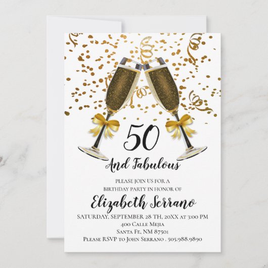 Champagne en Gold Confetti White 50e verjaardag Kaart (Voorkant)