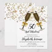 Champagne en Gold Confetti White 50e verjaardag Kaart (Voorkant / Achterkant)