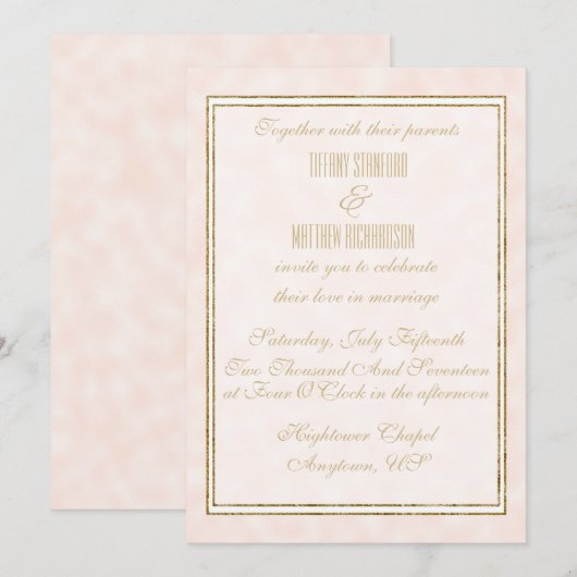 Champagne en Gold Elegant Wedding Invitation Kaart (Voorkant / Achterkant)