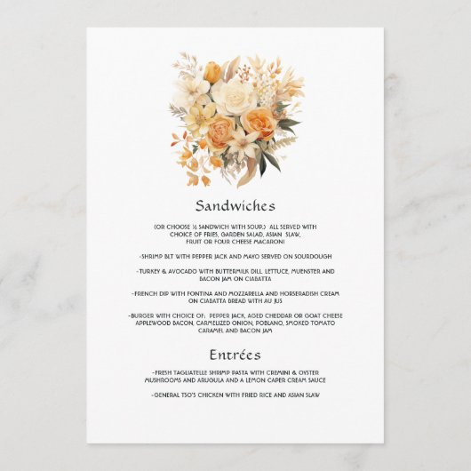 Champagne en Ivoor Bloemen Bruiloft Menu (Achterkant)