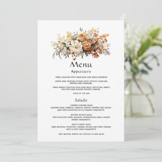 Champagne en Ivoor Bloemen Bruiloft Menu (Staand voorkant)