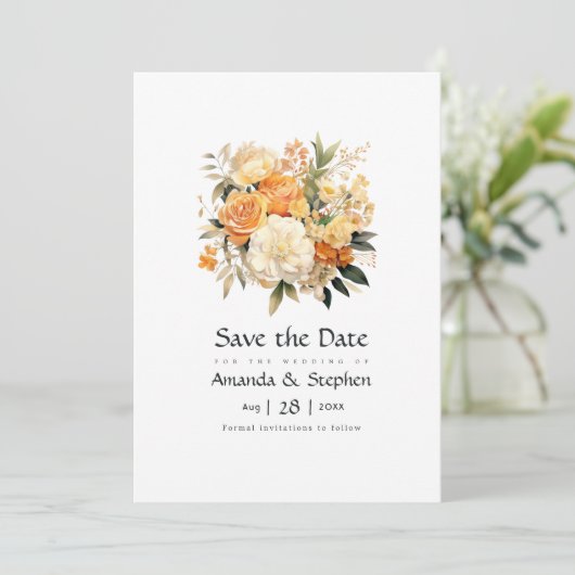 Champagne en Ivoor Bloemen Bruiloft Save The Date (Staand voorkant)