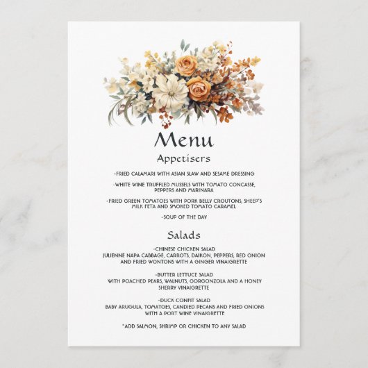 Champagne en Ivoren Bloem Bruiloft Menu (Voorkant)