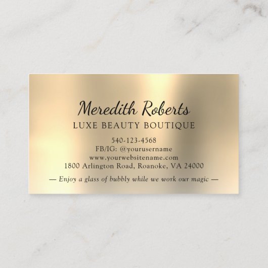 Champagne en Makeup Gold Foil Glitter Visitekaartje (Achterkant)
