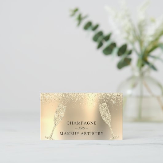 Champagne en Makeup Gold Foil Glitter Visitekaartje (Staand voorkant)