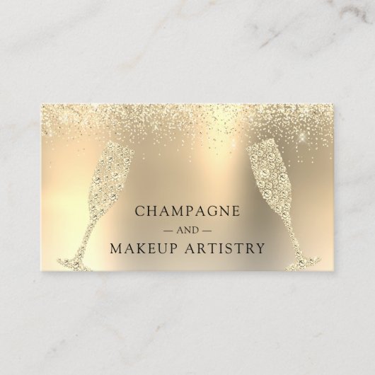 Champagne en Makeup Gold Foil Glitter Visitekaartje (Voorkant)