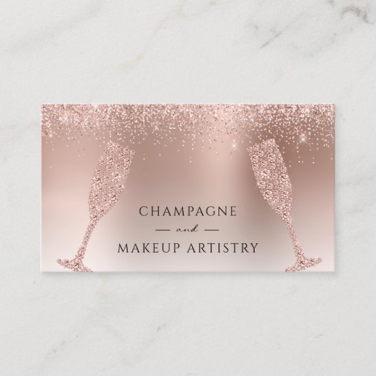 Champagne en Makeup Roos Gold Foil Glitter Visitekaartje (Voorkant)