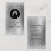 Champagne en Manicures Silver Foil Glitter Visitekaartje (Voorkant / Achterkant)