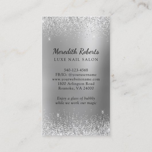 Champagne en Manicures Silver Foil Glitter Visitekaartje (Achterkant)