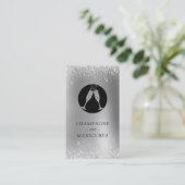 Champagne en Manicures Silver Foil Glitter Visitekaartje (Staand voorkant)