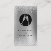 Champagne en Manicures Silver Foil Glitter Visitekaartje (Voorkant)