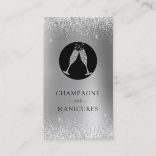 Champagne en Manicures Silver Foil Glitter Visitekaartje