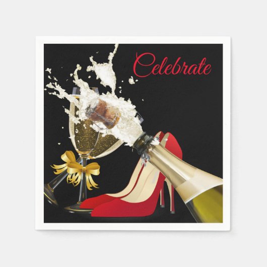 Champagne en Red Shoes Paper Napkin Servet (Voorkant)
