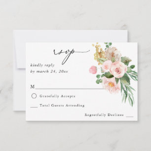 Champagne en roze Floral no Meal RSVP 2 Kaartje