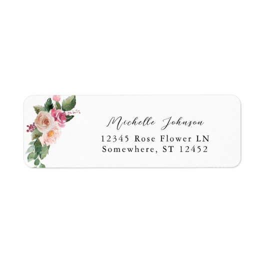 Champagne en Roze Floral Return Address Label (Voorkant)