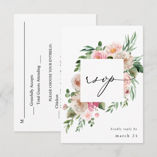 Champagne en roze Floral w Meal RSVP 2 (Voorkant / Achterkant)