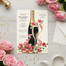 Champagne en Rozen Birthday Invitation
