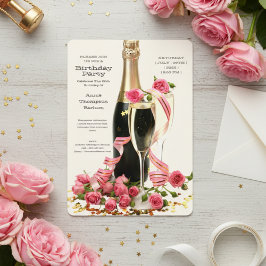 Champagne en Rozen Birthday Invitation Kaart