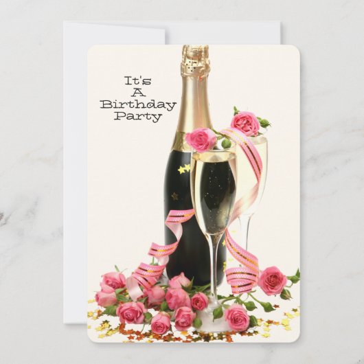 Champagne en Rozen Birthday Invitation Kaart (Achterkant)