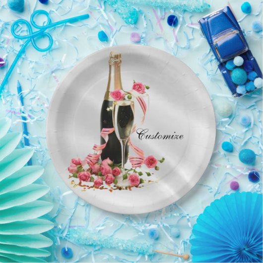 Champagne en Rozen Borden van de witte vlek Papieren Bordje (Feest)