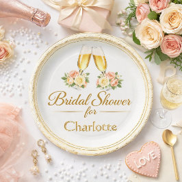 Champagne en Rozen Bruidsfeest Papieren Bord