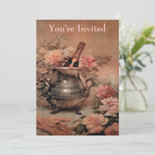 Champagne en Rozen Kaart (Staand voorkant)