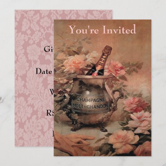Champagne en Rozen Kaart (Voorkant / Achterkant)