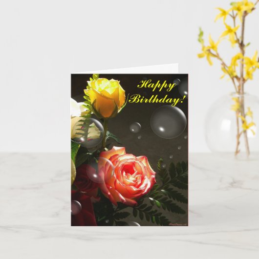 Champagne en Rozen Kaart (Gele Bloem)