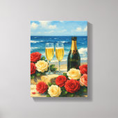 Champagne en Rozen op romantisch strand Canvas Afdruk (Voorkant)