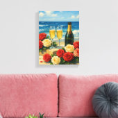 Champagne en Rozen op romantisch strand Canvas Afdruk (Insitu (Woonkamer))