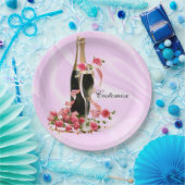 Champagne en Rozen Roze Borden Papieren Bordje (Feest)