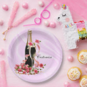 Champagne en Rozen Roze Borden Papieren Bordje (Feest)